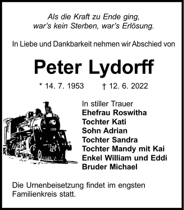 Traueranzeige Peter Lydorff