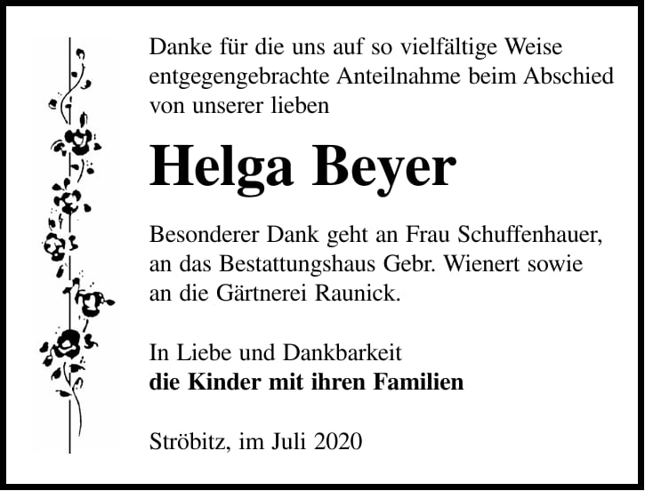 Danksagung Helga Beyer
