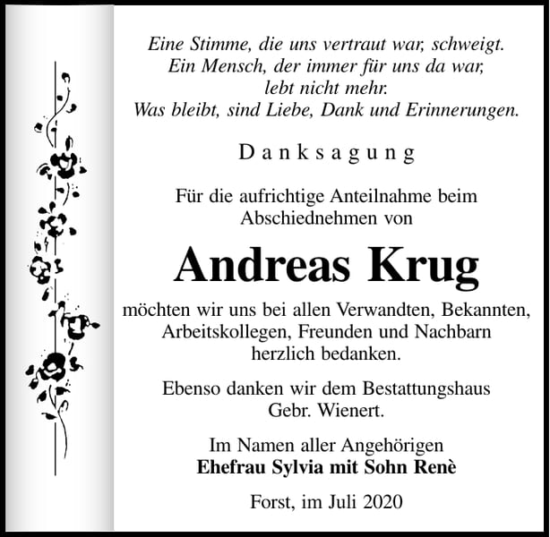 Danksagung Andreas Krug