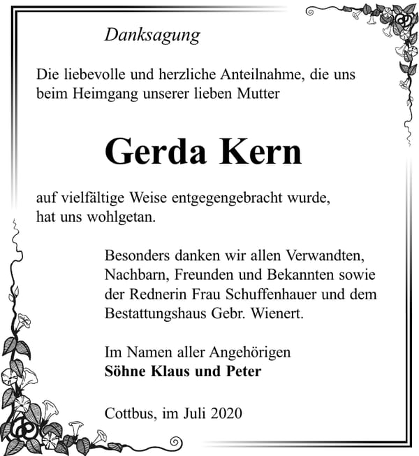 Danksagung Gerda Kern