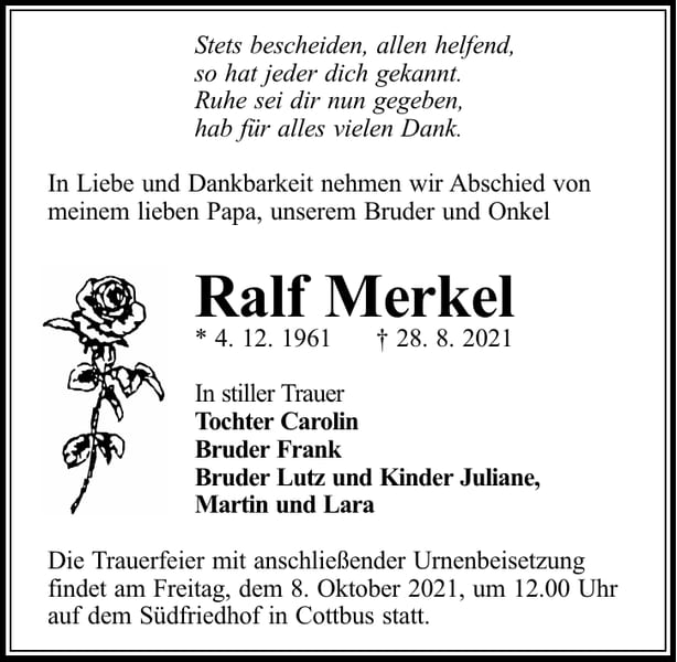 Traueranzeige Ralf Merkel