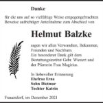 Danksagung Helmut Balzke