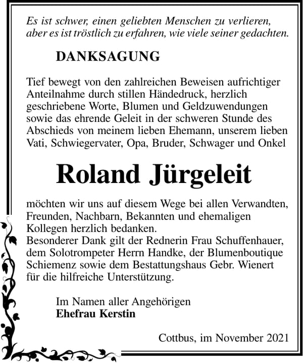Danksagung Roland Jürgeleit