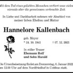 Traueranzeige Hannelore Kallenbach, geb. Meyer