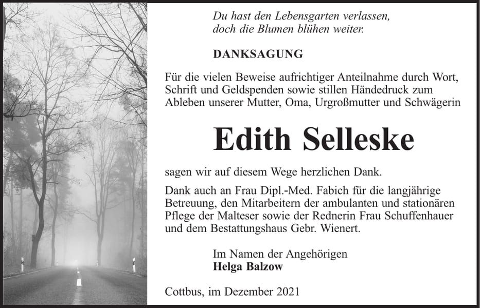 Danksagung Edith Selleske