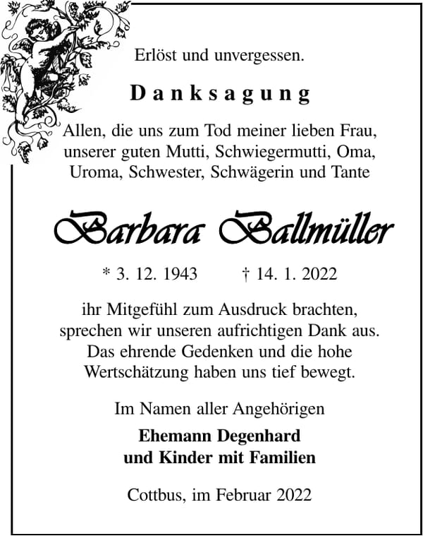 Danksagung Barbara Ballmüller