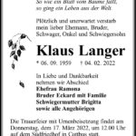 Traueranzeige Klaus Langer