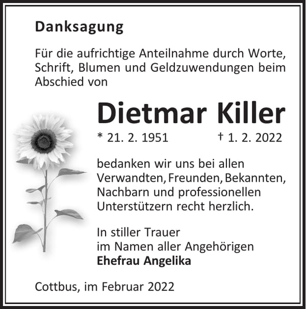 Danksagung Dietmar Killer