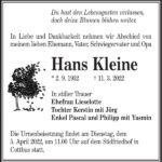 Traueranzeige Hans Kleine