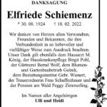 Danksagung Elfriede Schiemenz