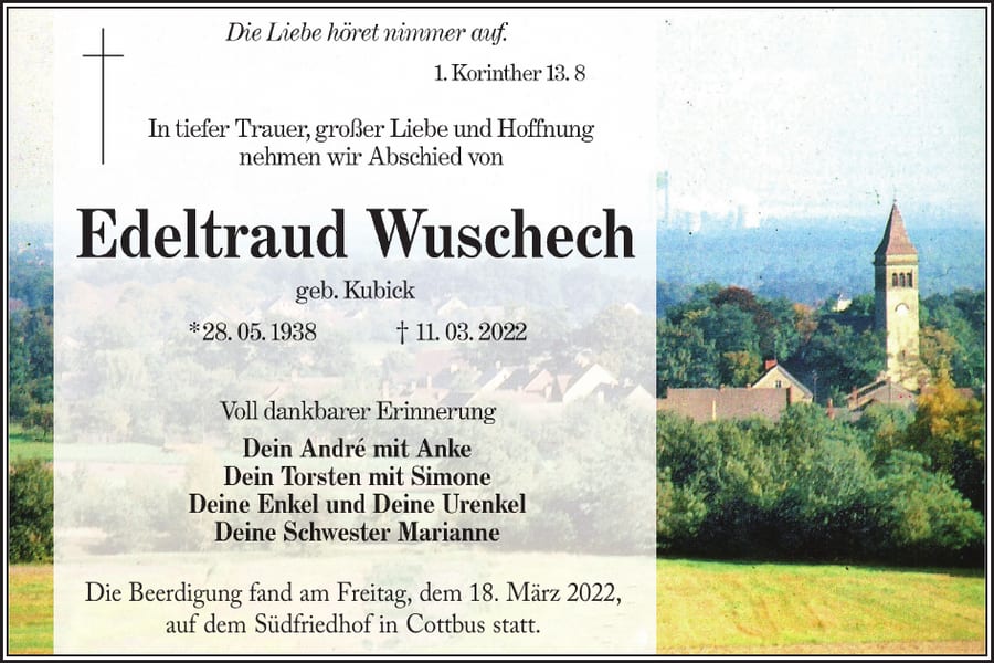Traueranzeige Edeltraud Wuschech, geb. Kubick