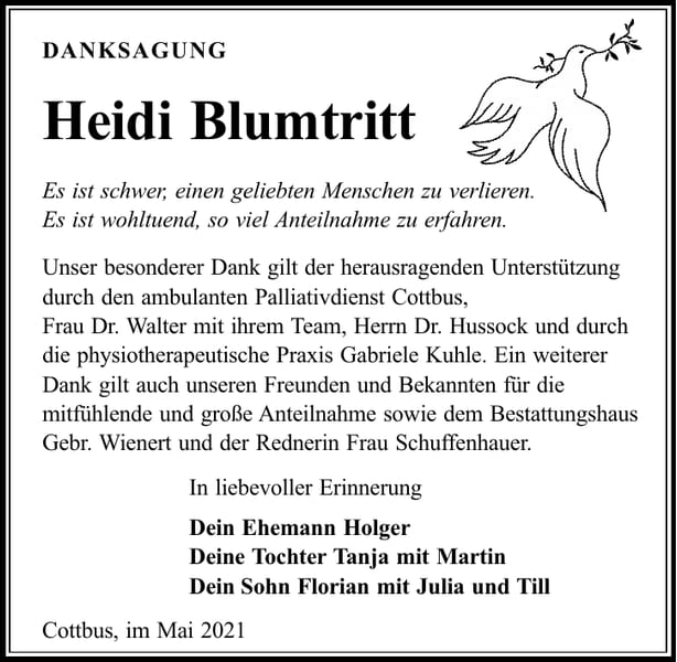 Danksagung Heidi Blumtritt