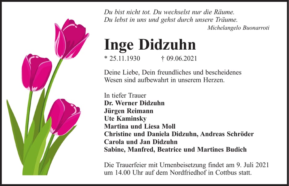 Traueranzeige Inge Didzuhn