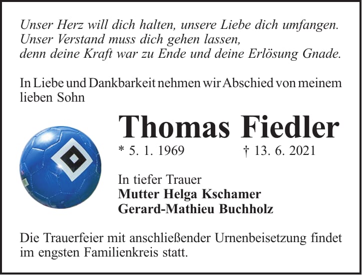 Traueranzeige Thomas Fiedler