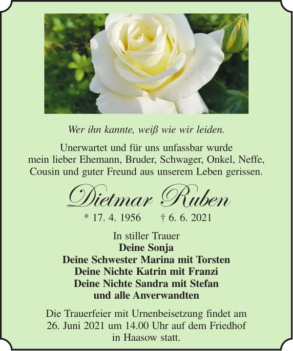 Traueranzeige Dietmar Ruben