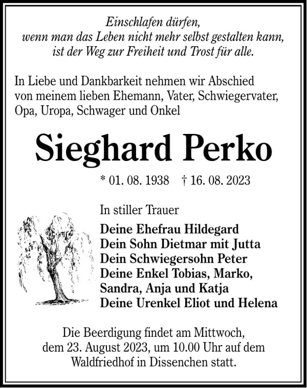 Traueranzeige Sieghard Perko