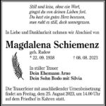 Traueranzeige Magdalena Schiemenz, geb. Radow