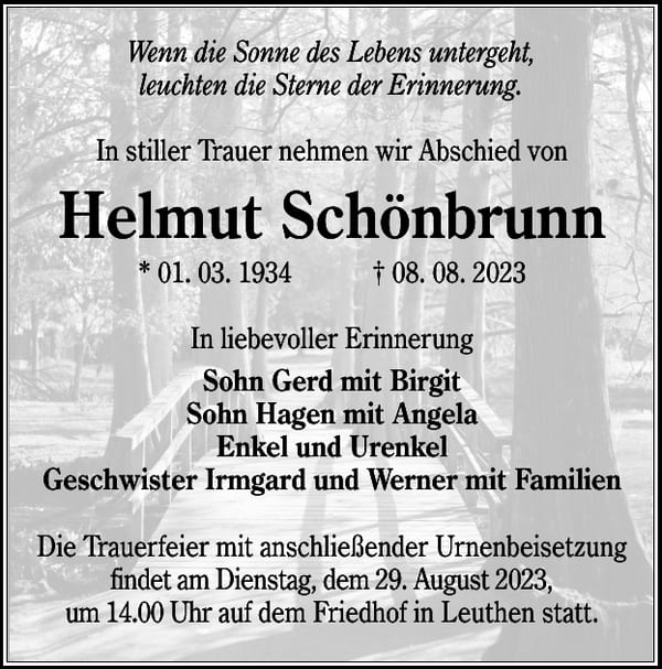 Traueranzeige Helmut Schönbrunn
