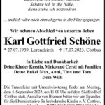 Traueranzeige Karl Gottfried Schöne