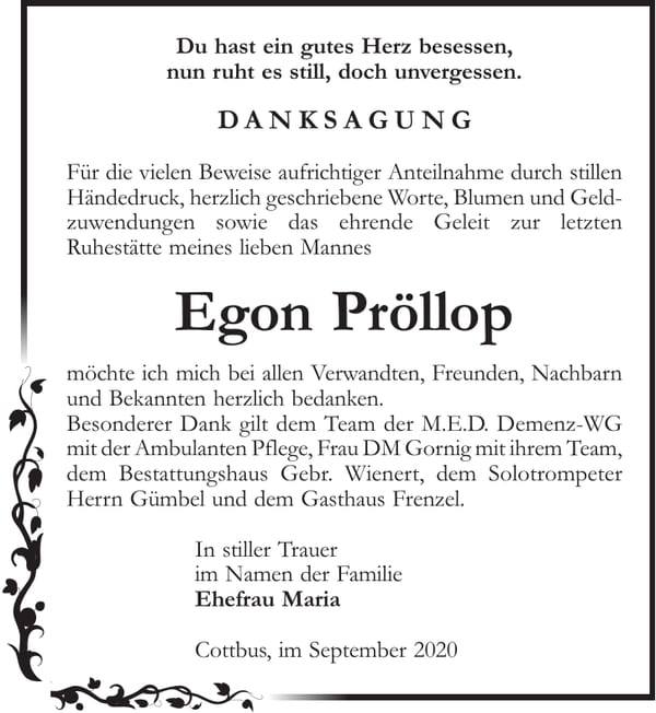 Danksagung Egon Pröllop