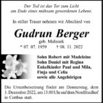 Traueranzeige Gudrun Berger, geb. Malissek