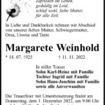 Traueranzeige Margarete Weinhold