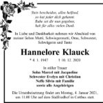 Traueranzeige Hannelore Klauck