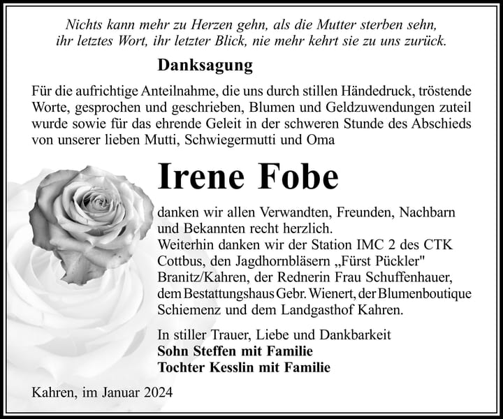 Danksagung Irene Fobe