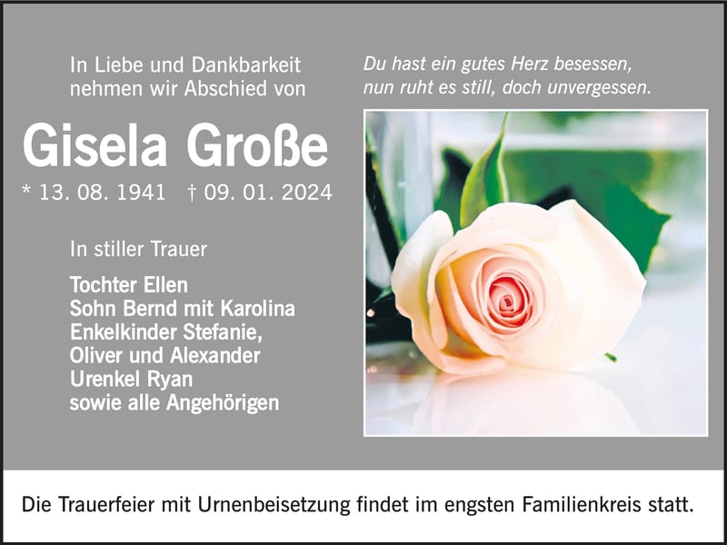 Traueranzeige Gisela Große