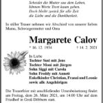 Traueranzeige Margarete Calov
