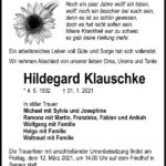 Traueranzeige Hildegard Klauschke