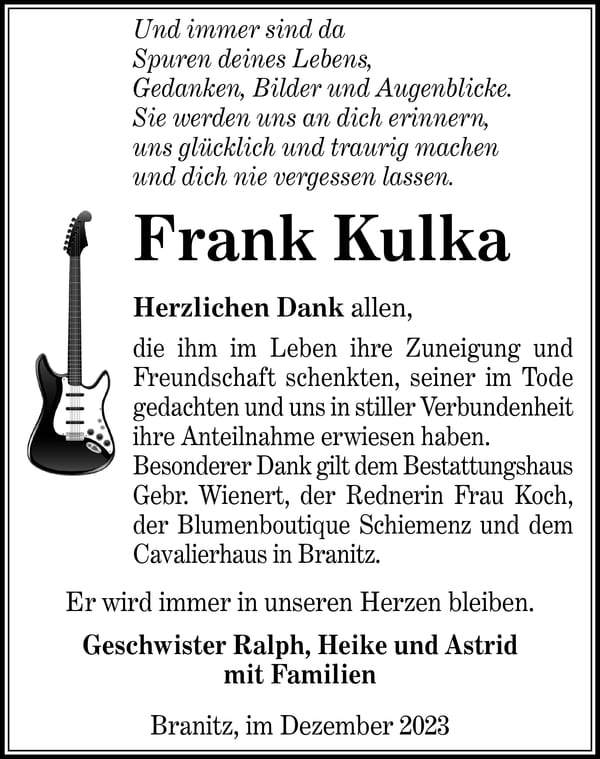 Danksagung Frank Kulka