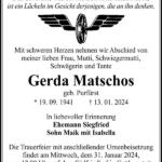 Traueranzeige Gerda Matschos, geb. Purfürst