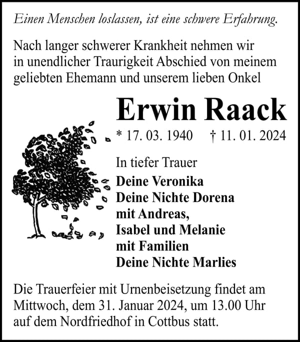 Traueranzeige Erwin Raack