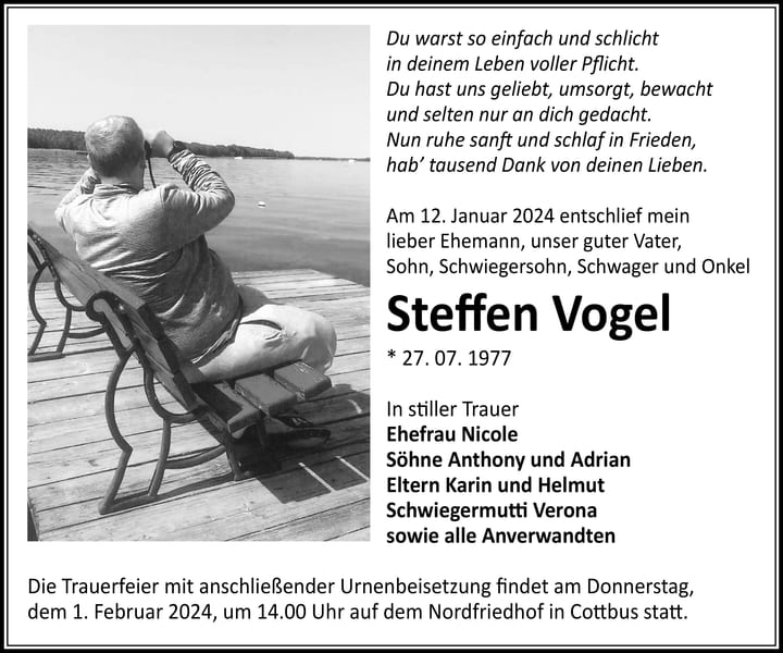 Traueranzeige Steffen Vogel