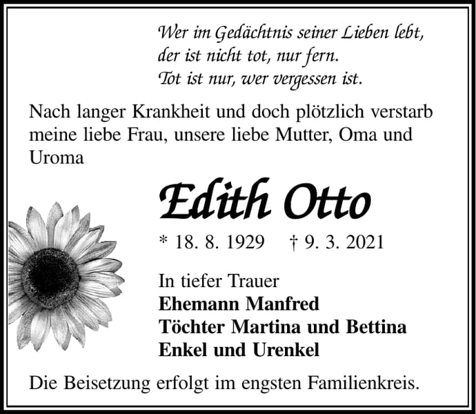 Traueranzeige Edith Otto