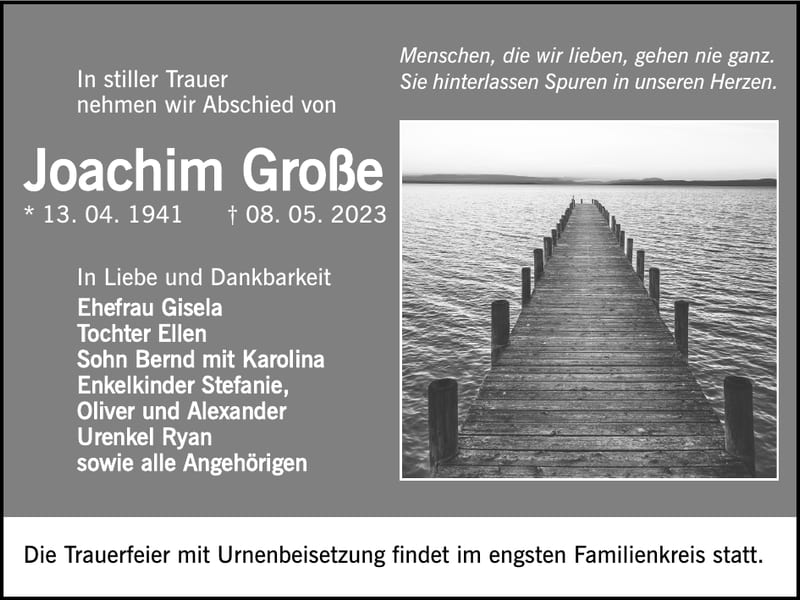 Traueranzeige Joachim Große