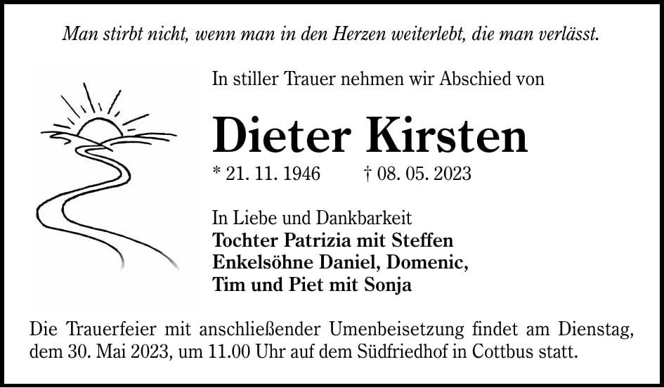 Traueranzeige Dieter Kirsten