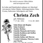 Traueranzeige Christa Zech, geb. Hallmann