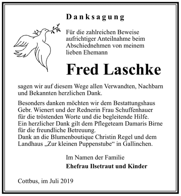 Traueranzeige Fred Laschke