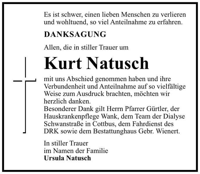 Traueranzeige Kurt Natusch