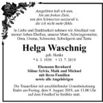 Traueranzeige Helga Waschnig, geb. Henke