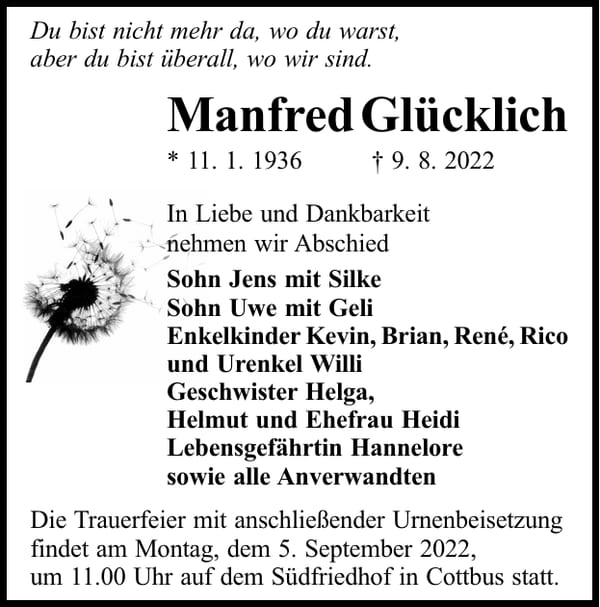 Traueranzeige Manfred Glücklich