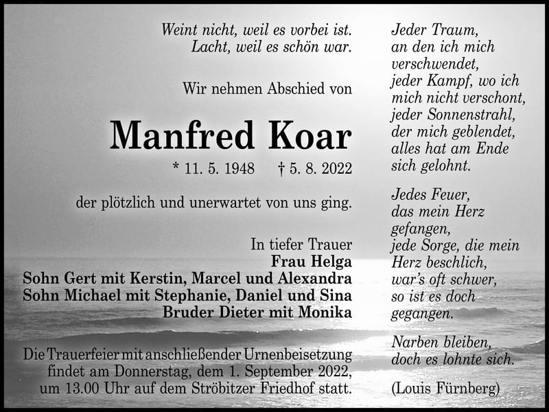 Traueranzeige Manfred Koar