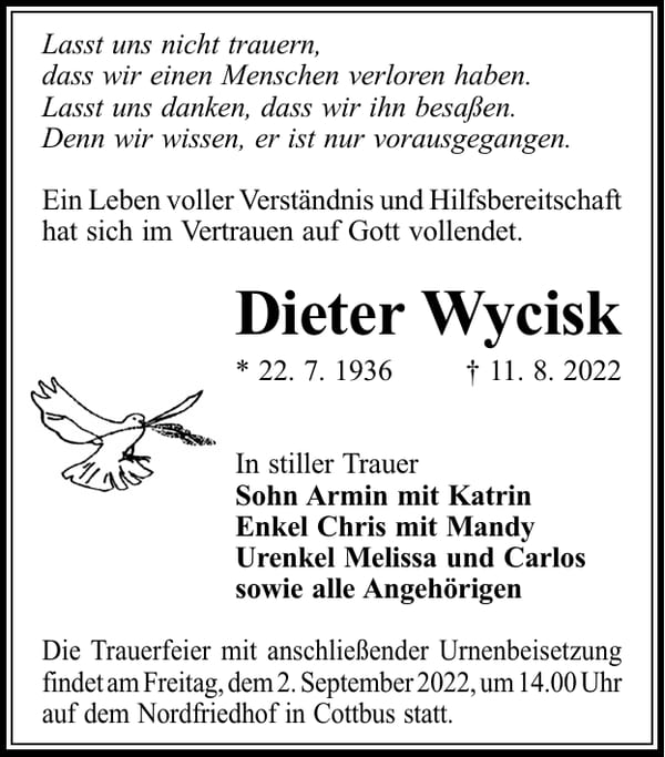 Traueranzeige Dieter Wycisk