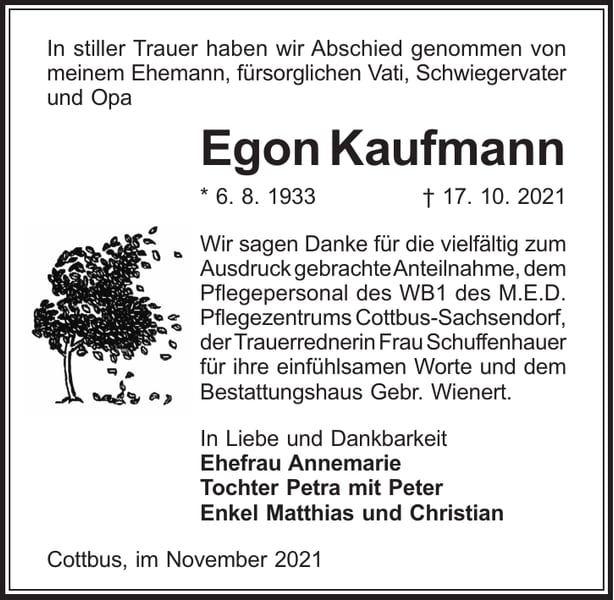 Danksagung Egon Kaufmann