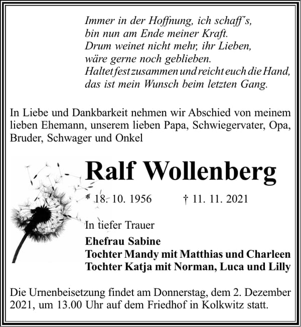 Traueranzeige Ralf Wollenberg