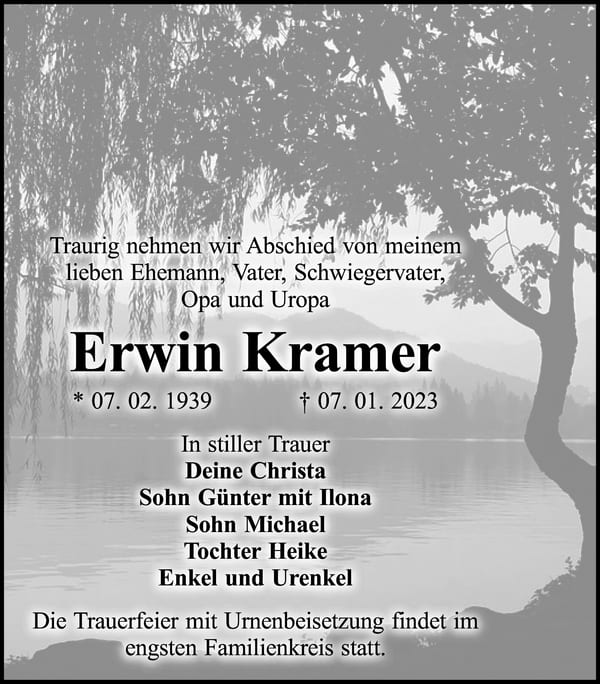Traueranzeige Erwin Kramer