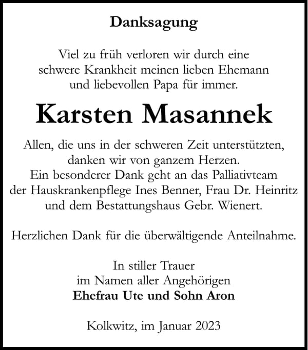 Danksagung Karsten Masannek