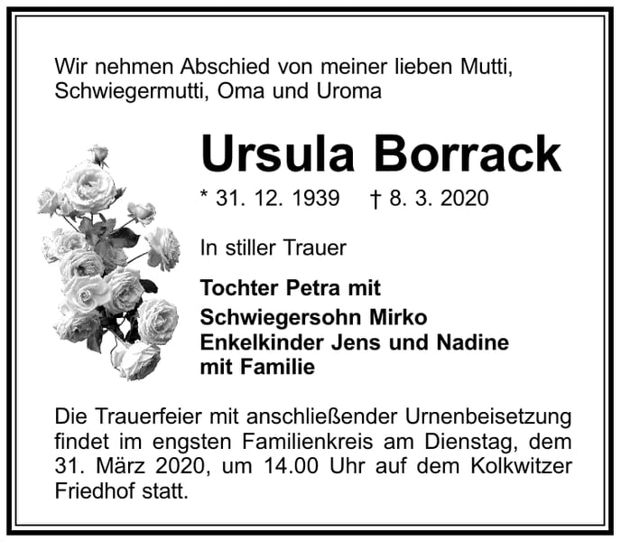 Traueranzeige Ursula Borrack